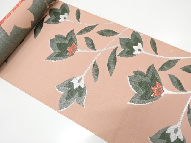 アンティーク　花模様織り出し　八寸帯地反物